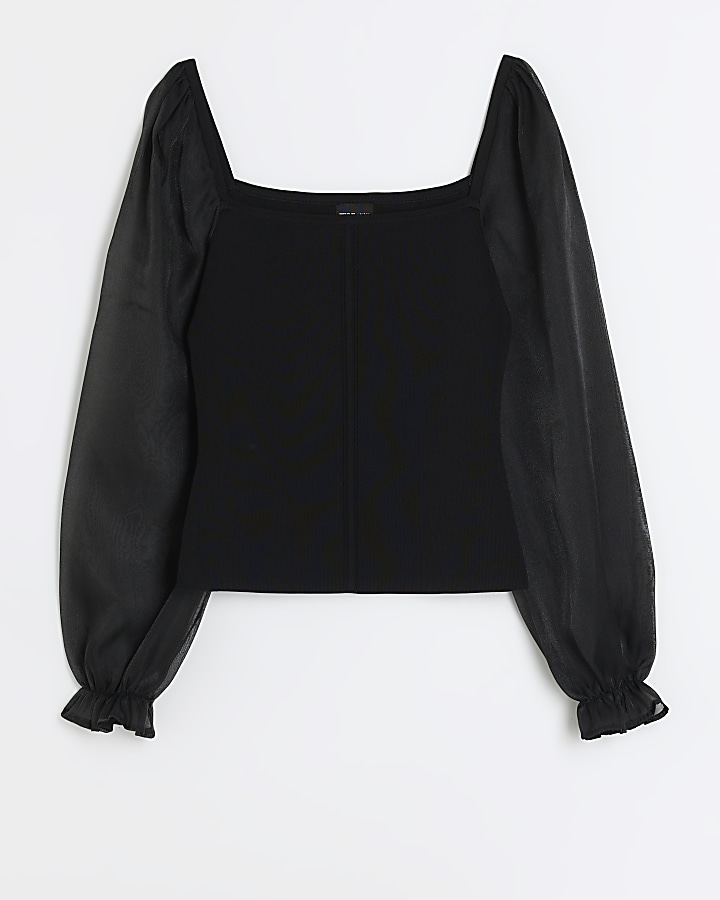 Black organza sleeve blouse