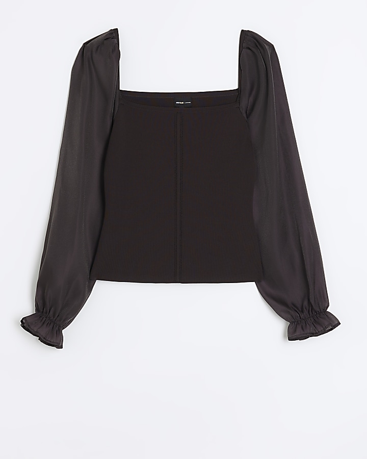 Brown organza sleeve blouse