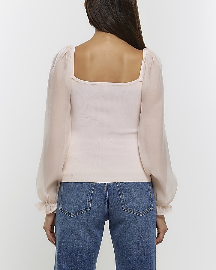 Pink organza sleeve blouse