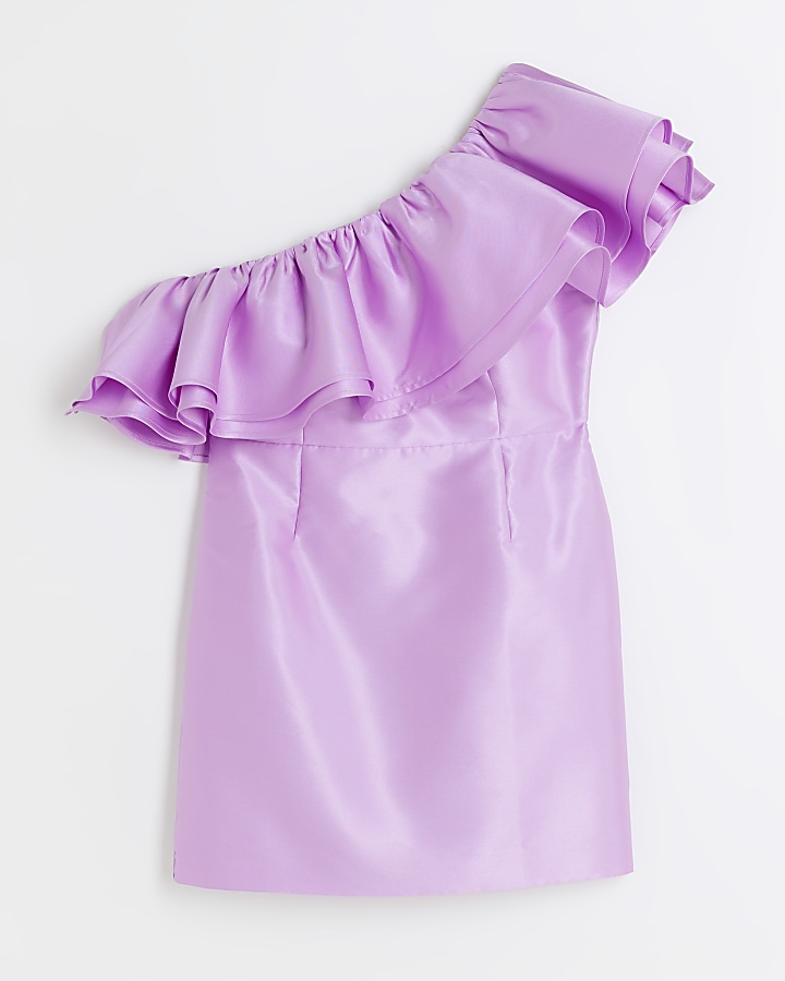 Purple frill asymmetric bodycon mini dress