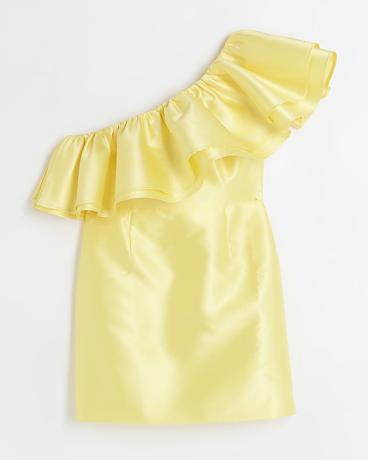 Yellow frill asymmetric bodycon mini dress