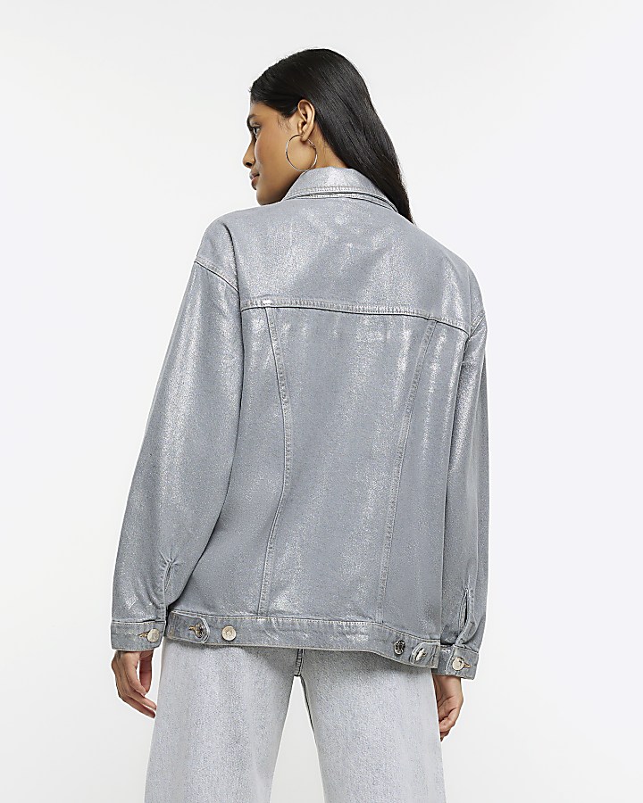 Grey denim coated trucker jacket