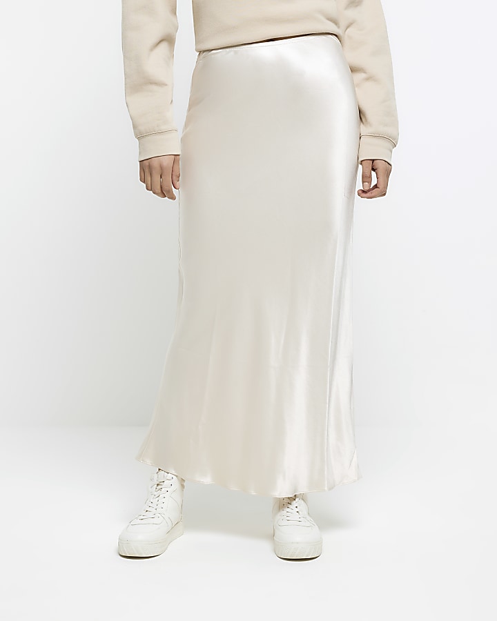 Cream satin maxi skirt
