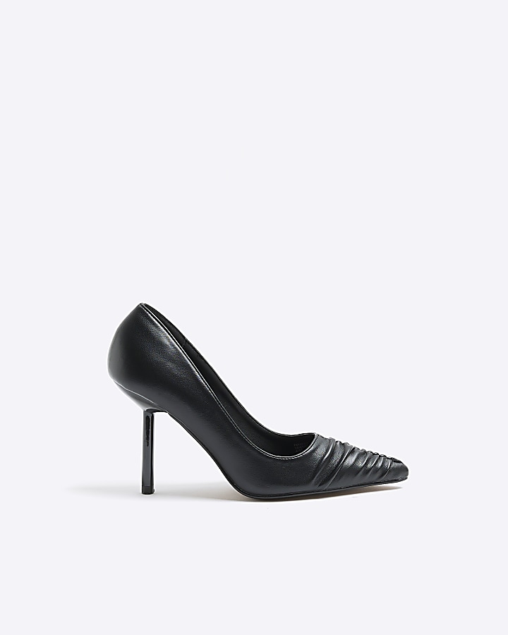 Black ruched heeled court shoes