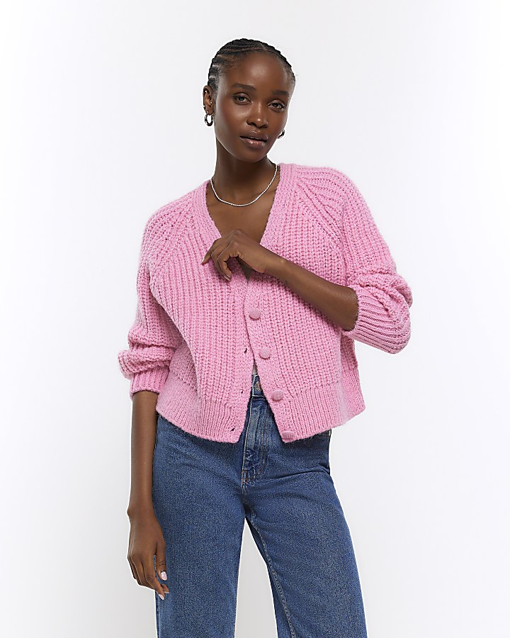 Pink chunky v-neck cardigan