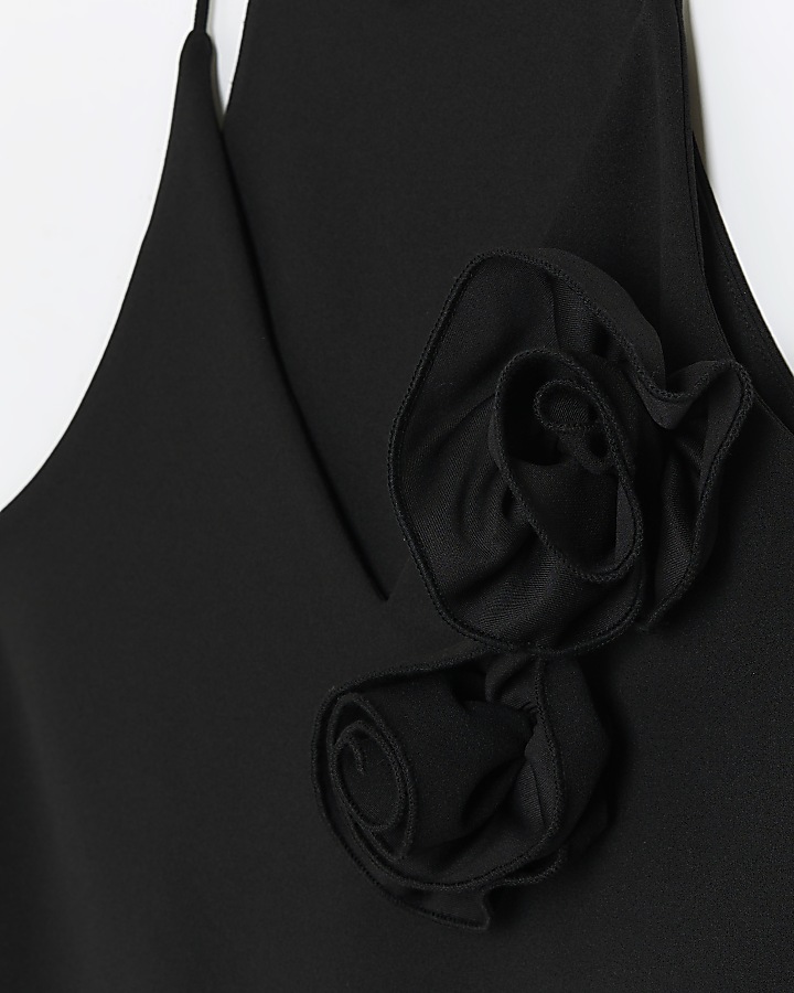 Petite black corsage plunge bodysuit