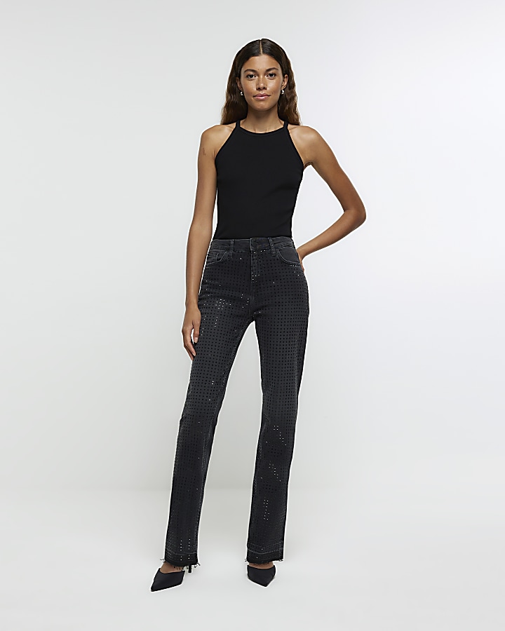 Black embellished clearance jeans