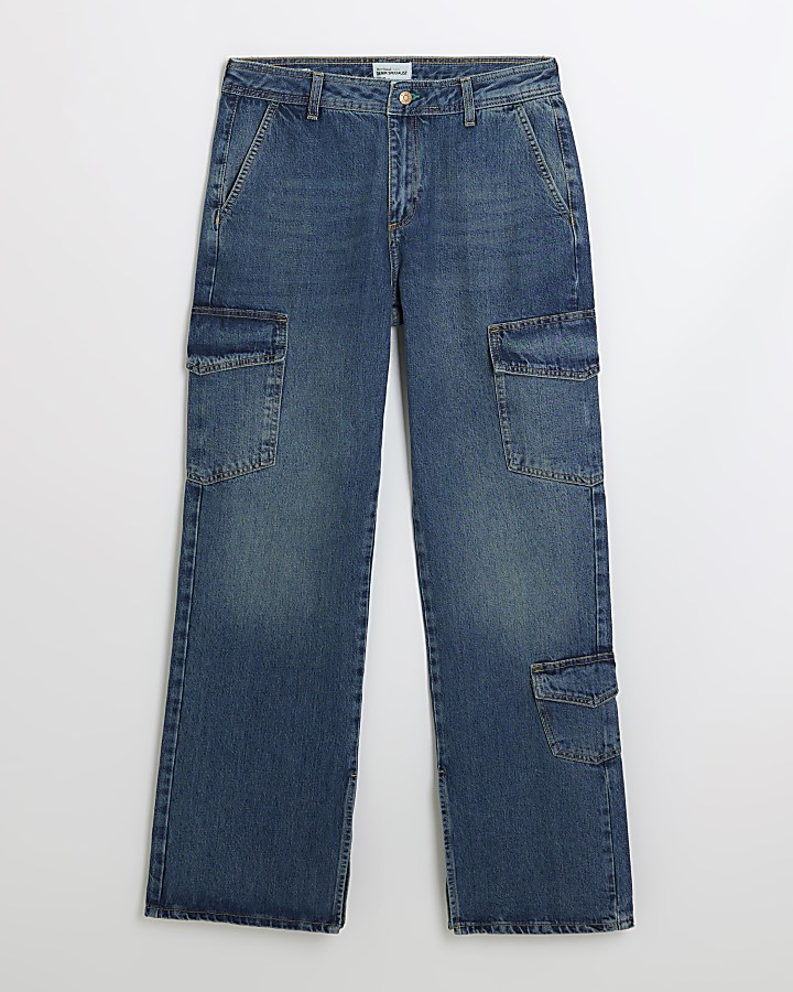 Blue wide leg cargo jeans | River Island