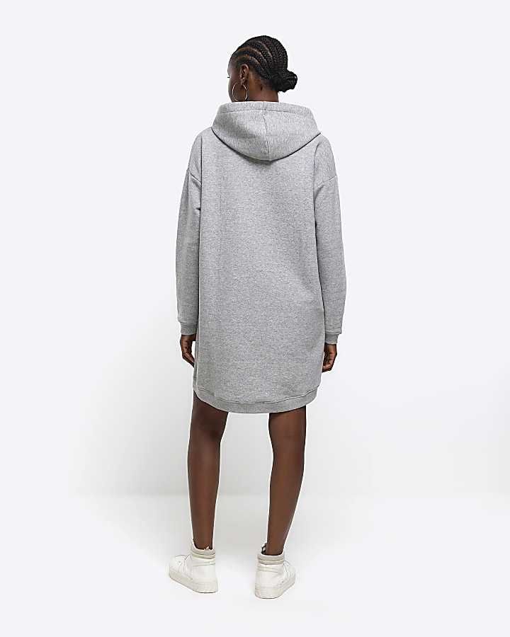 Grey hooded sweatshirt mini dress