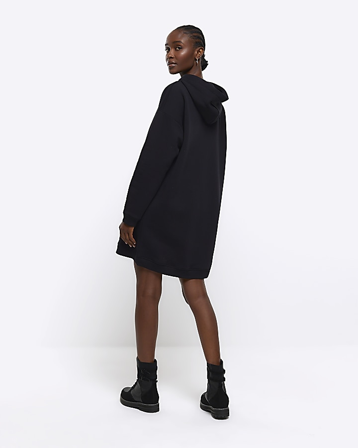 Black hooded sweatshirt mini dress