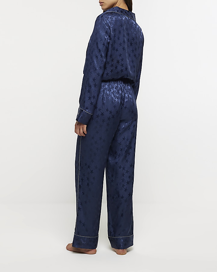 Navy jacquard star pyjama trousers