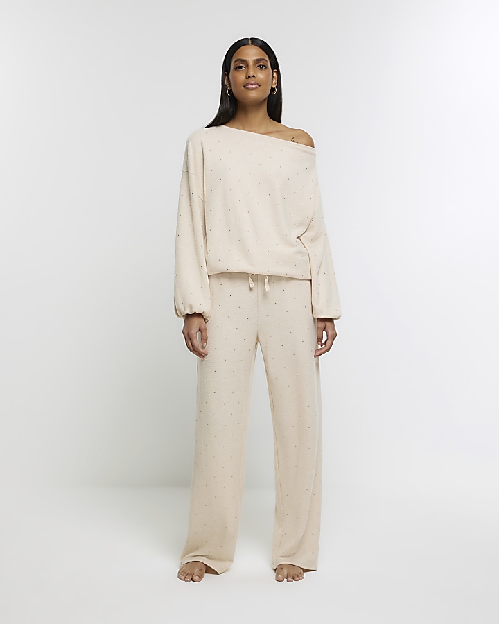 TH Established Wide Leg Lounge Trousers, Beige