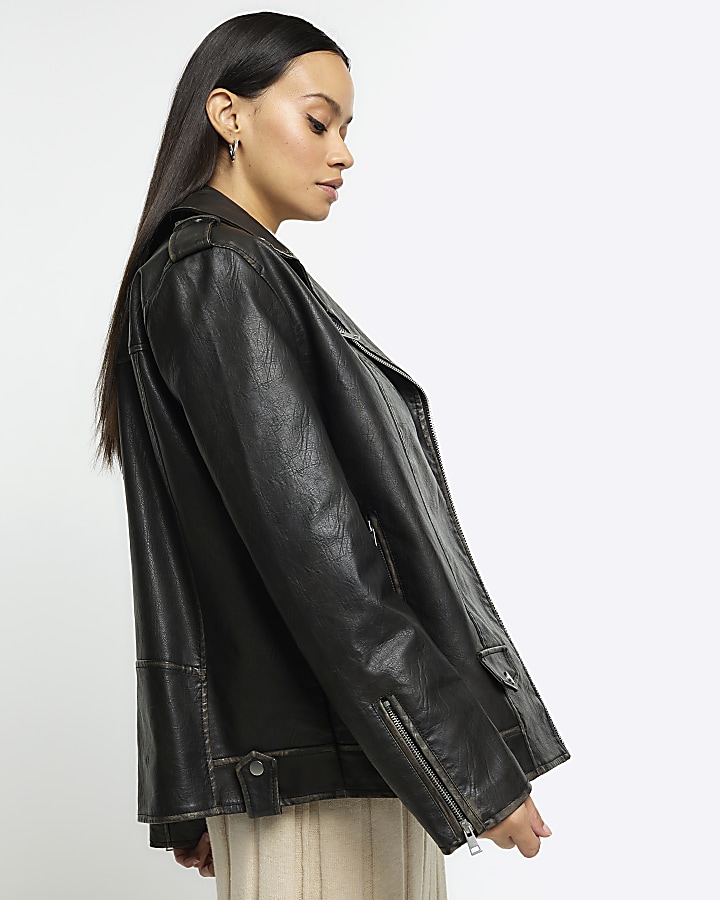 Black faux leather Oversized Biker Jacket