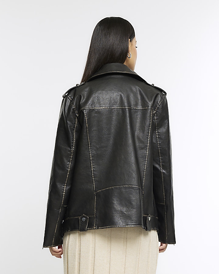 Black faux leather Oversized Biker Jacket