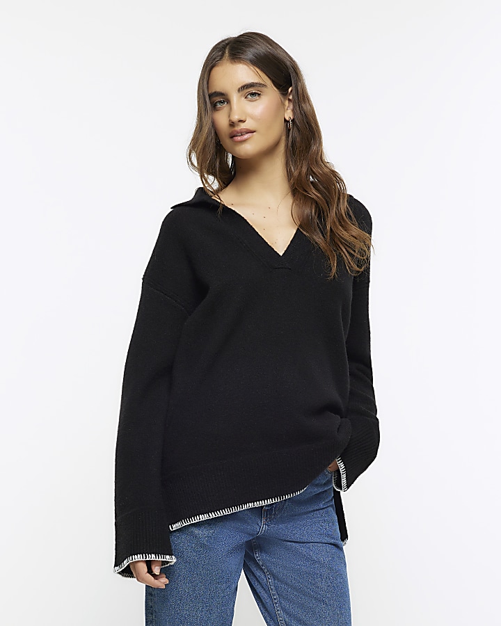 Black collared cosy jumper