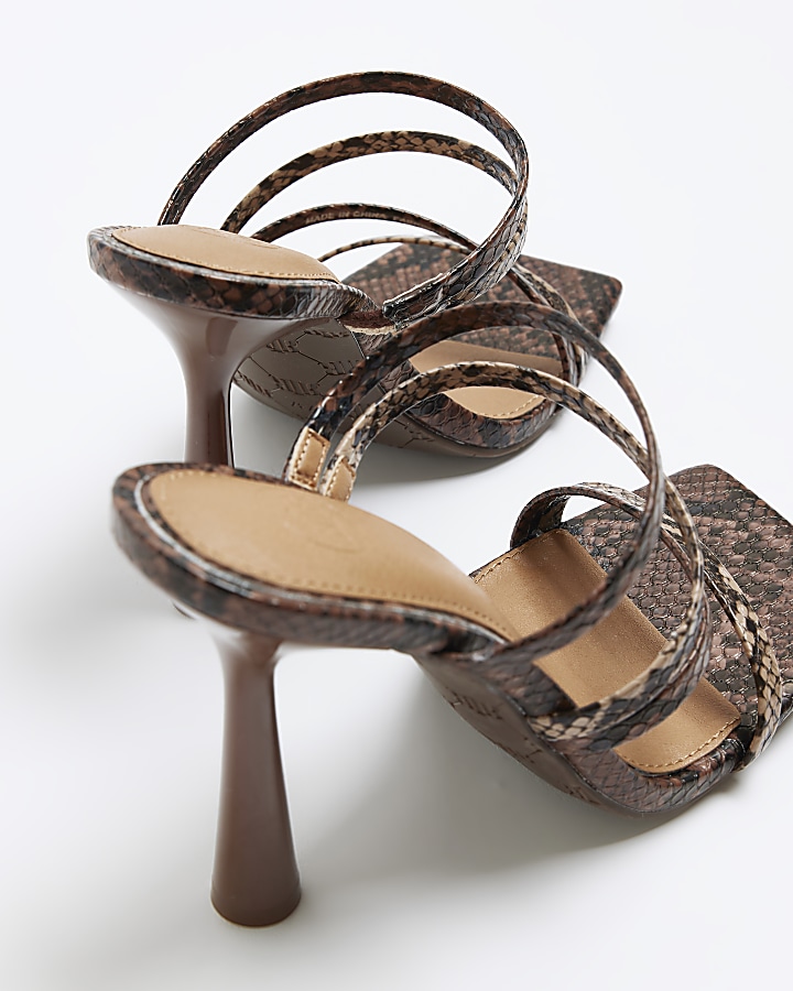 Brown animal print strappy heeled sandals