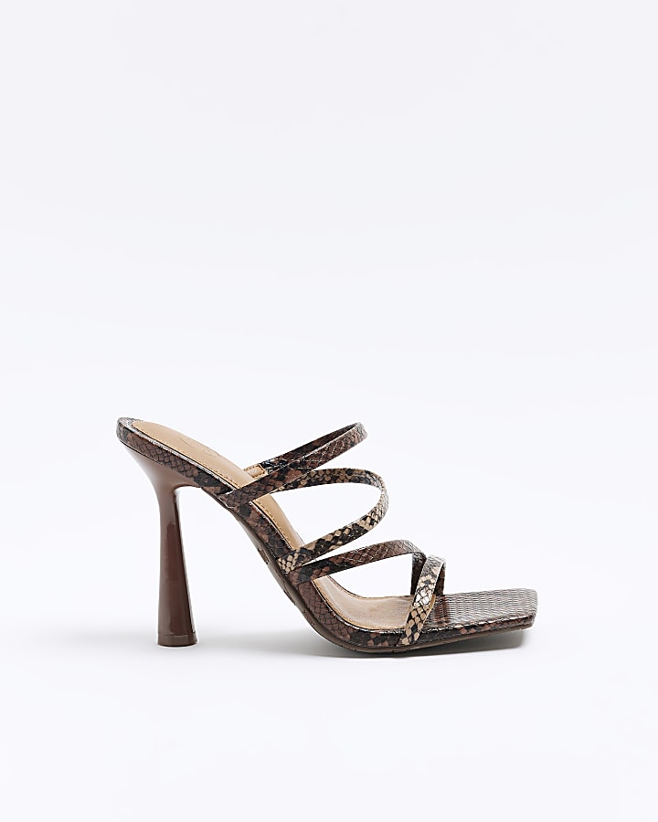 Brown animal print strappy heeled sandals