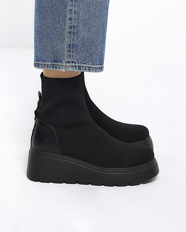 Black chunky wedge ankle boots