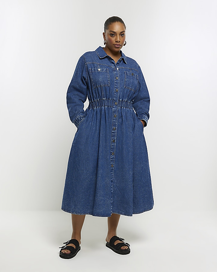 Plus size denim midi dress sale