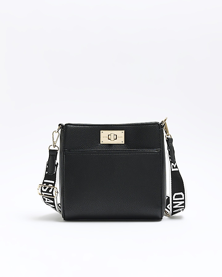 Black front lock messenger bag River Island