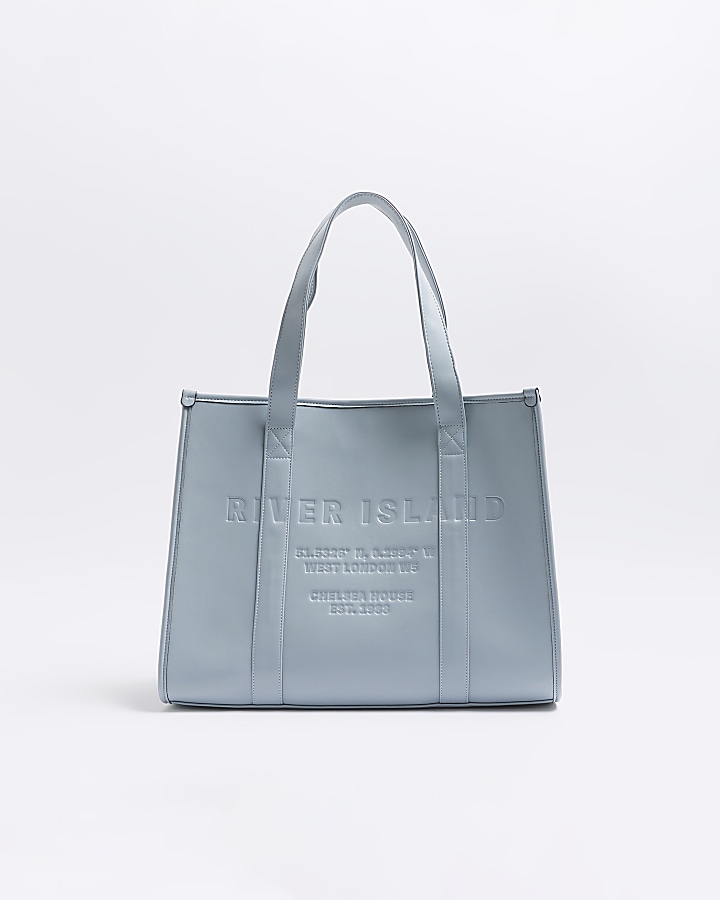 Grey faux leather embossed tote bag