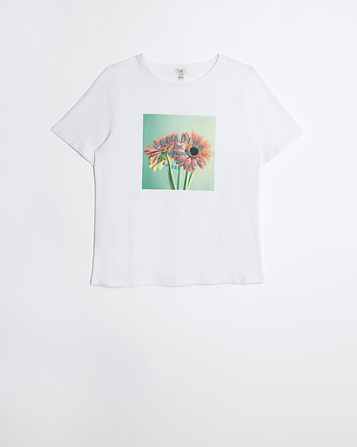 White graphic floral print t-shirt