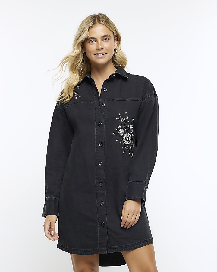 Black denim shift outlet dress