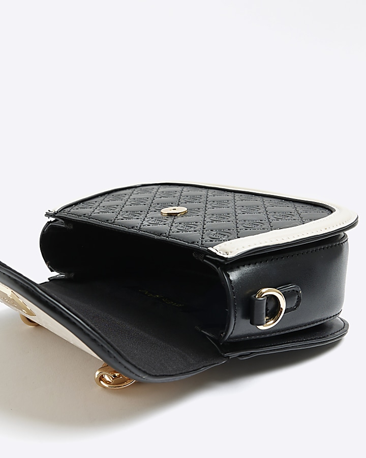 Black embossed mini cross body bag River Island