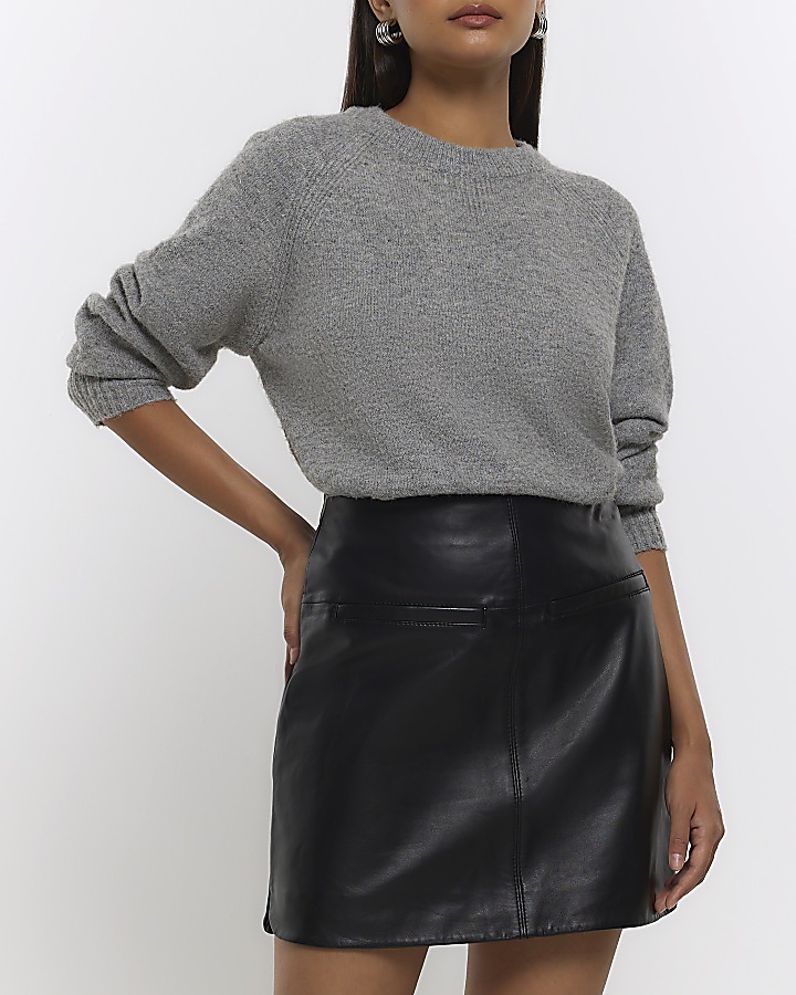 Black faux leather 2024 skirt river island