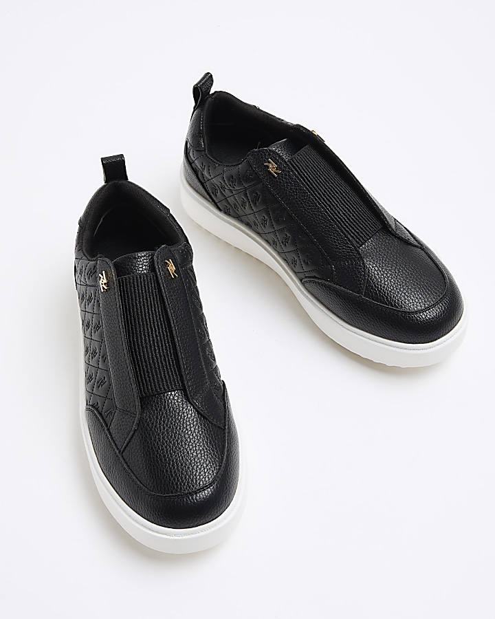 Black wide fit embossed trainers