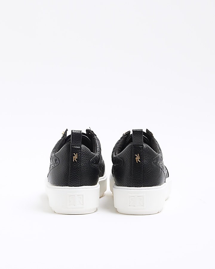 Black wide fit embossed trainers | River Island