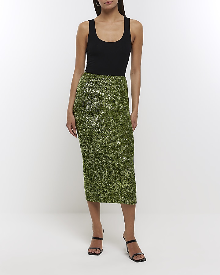 Green midi 2025 skirt river island