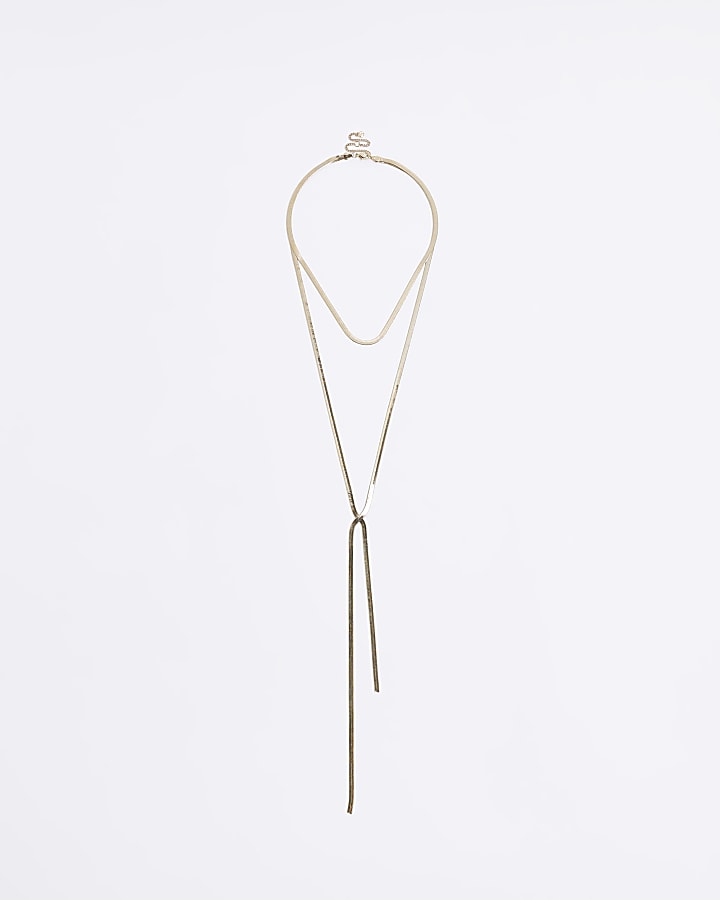 Gold long multirow necklace