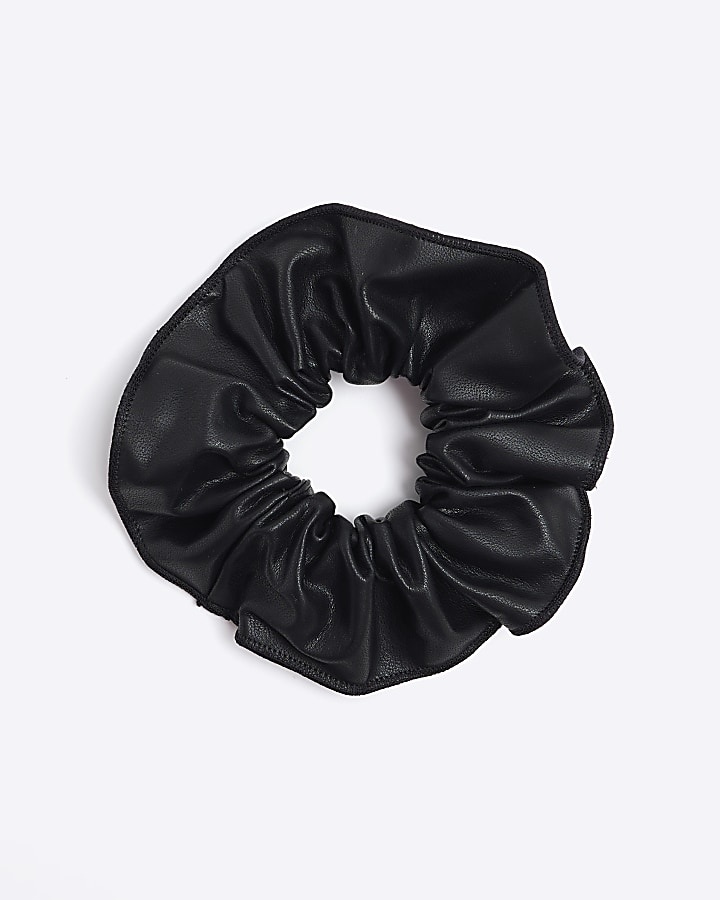 Black faux leather scrunchie