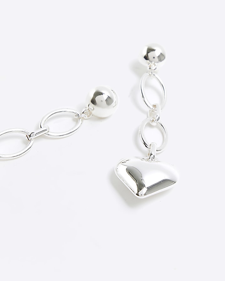 Silver chain heart drop earrings