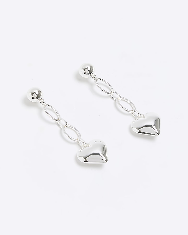 Silver chain heart drop earrings