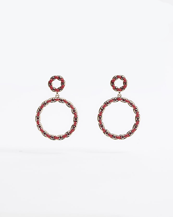 Red open circle drop earrings