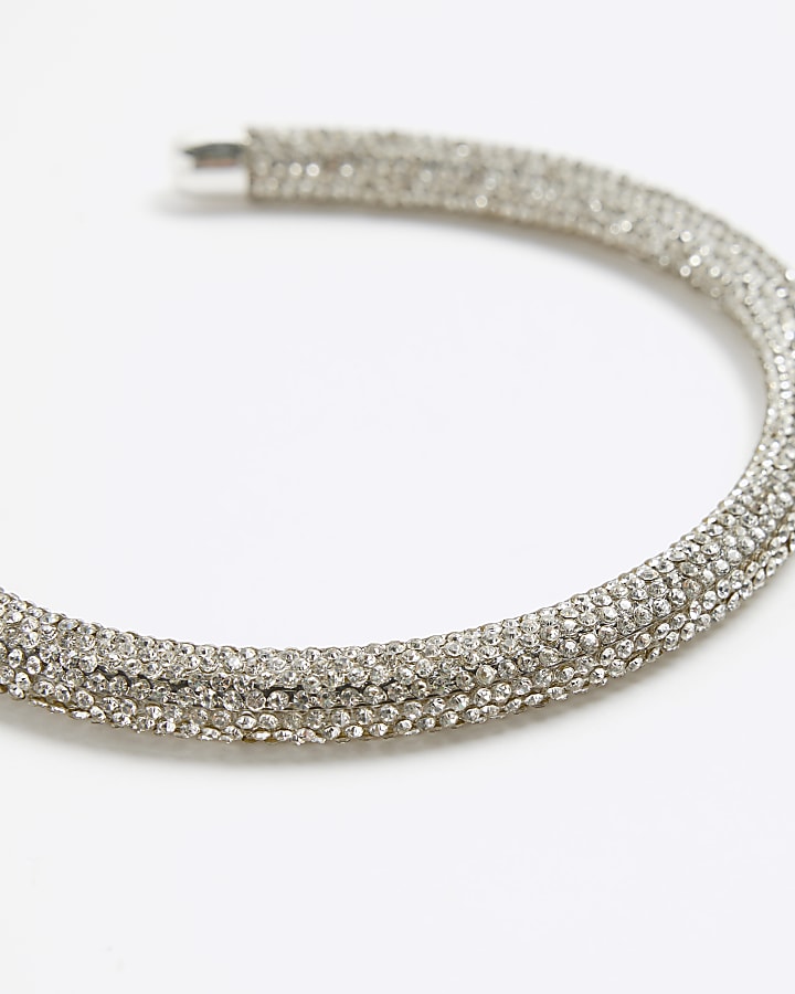 Silver diamante choker necklace