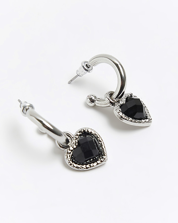 Silver heart and skull earrings multipack