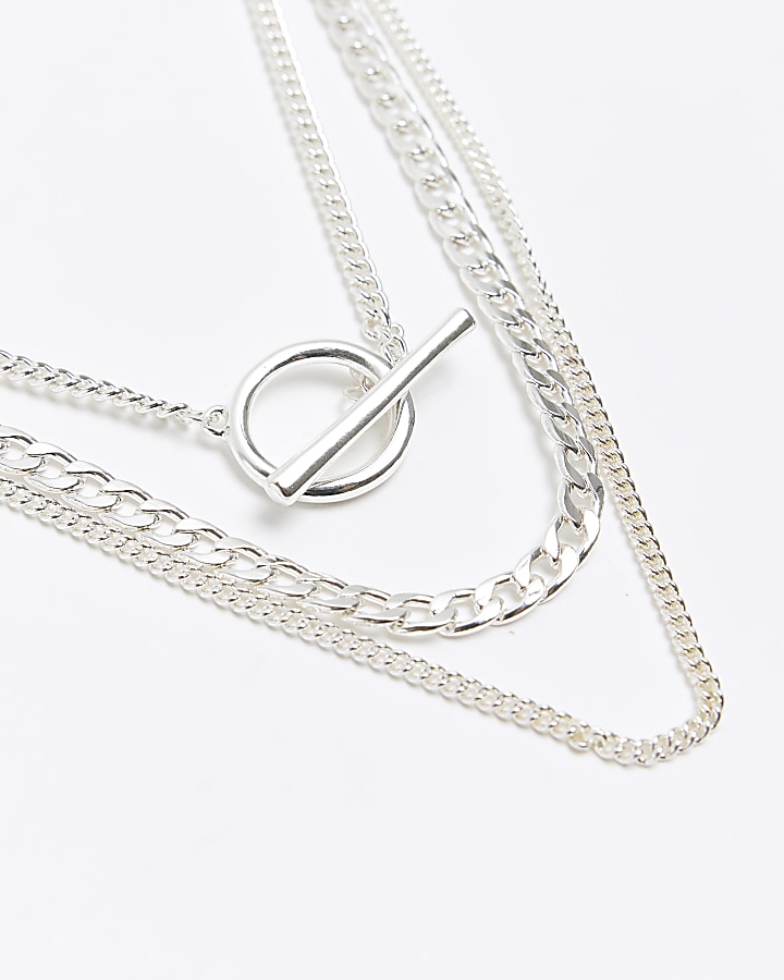 Silver chain link multirow necklace