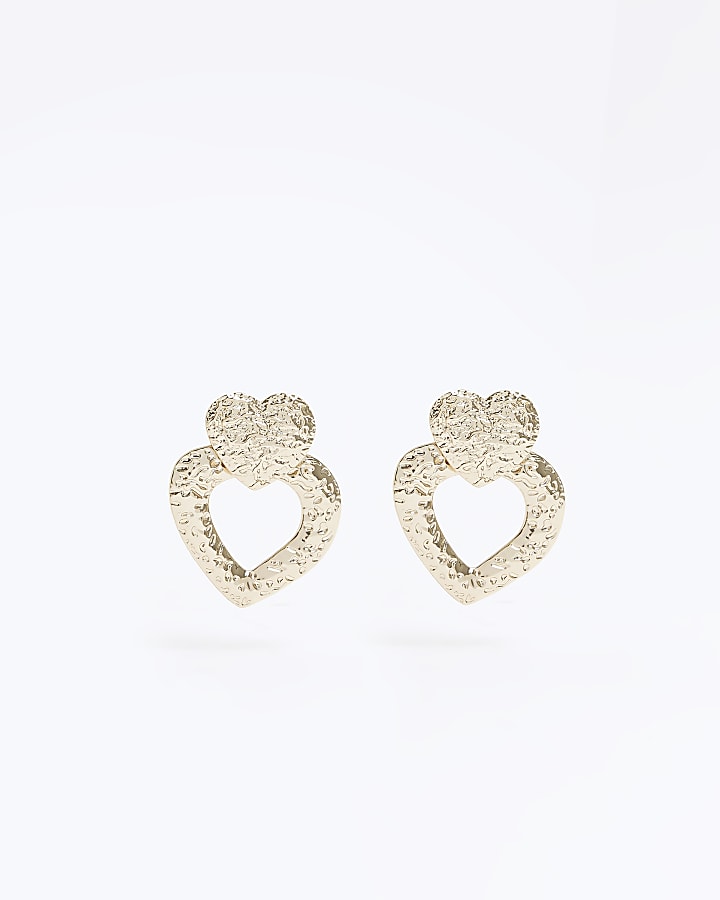 Gold heart stud earrings