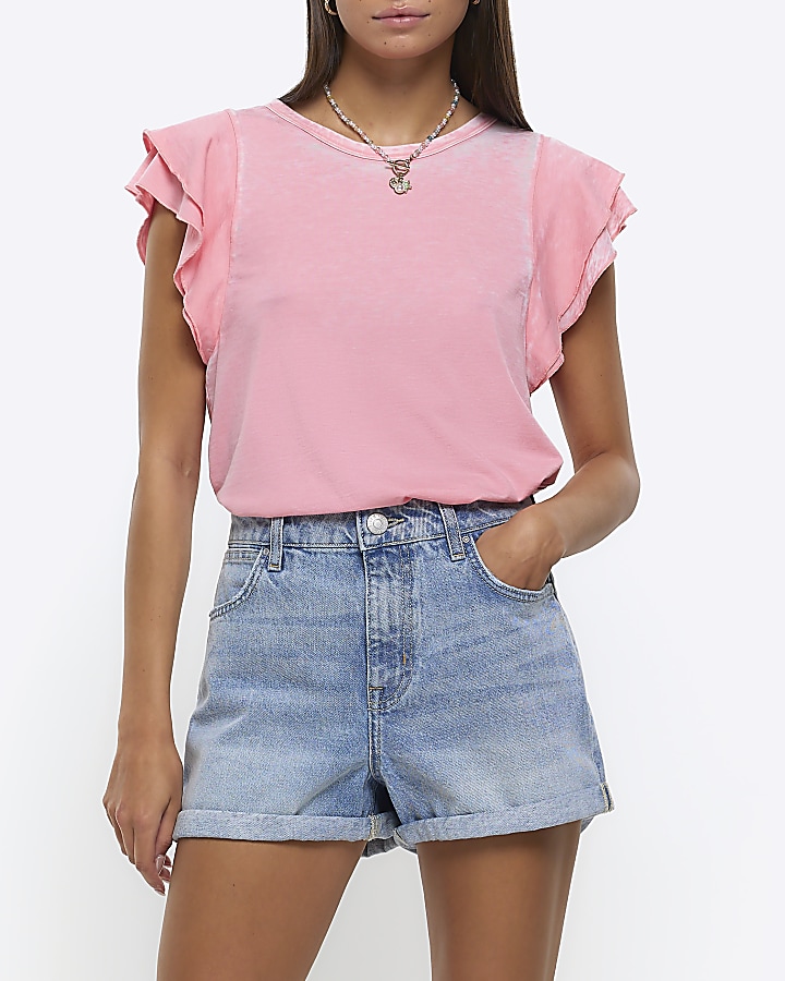 Pink frill sleeve t-shirt