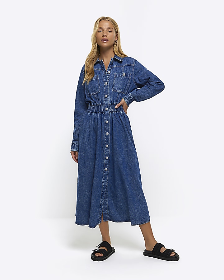 Denim shirt dress store midi length