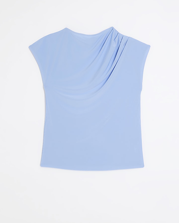 Blue drape detail t-shirt