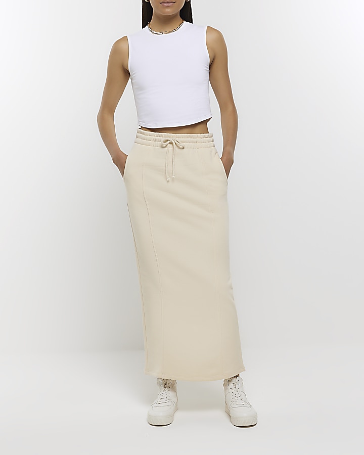 Beige sweat midi skirt