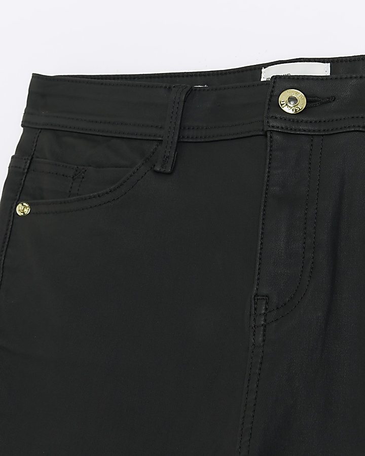 Petite black coated cargo skinny jeans