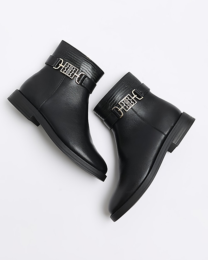 Black wide fit riding ankle boots