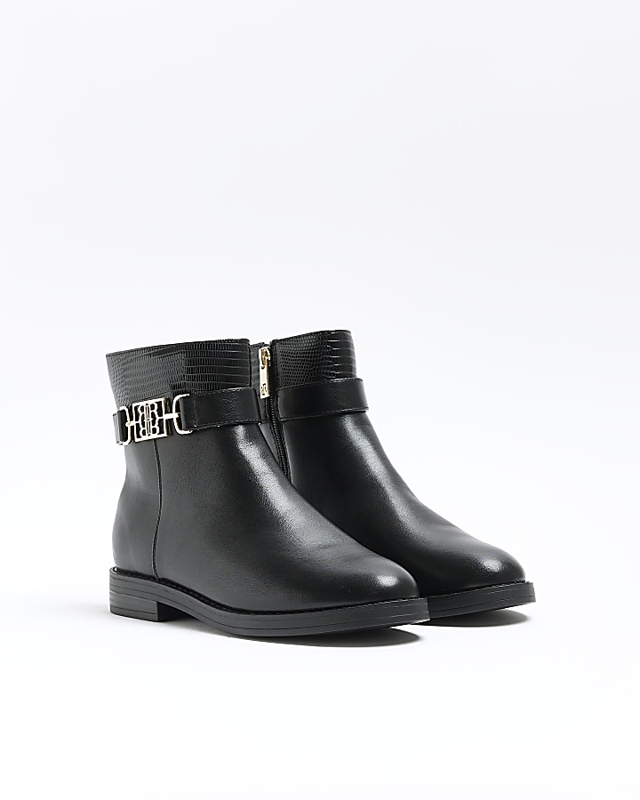 Black wide fit riding ankle boots