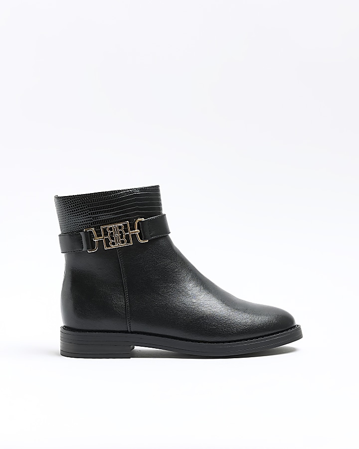 Black wide fit riding ankle boots