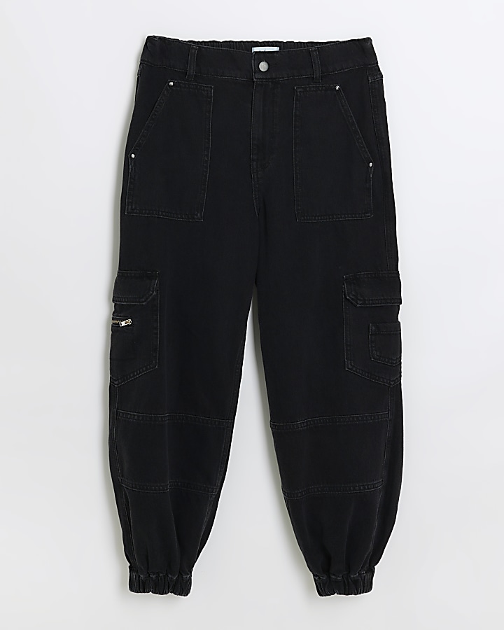 Petite black utility cargo trousers